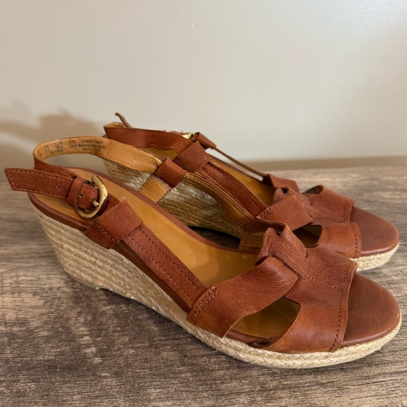 Franco Sarto Crispin Wedge Brown Leather Sandals Shoes Women’s Size 7.5 - Picture 1 of 14